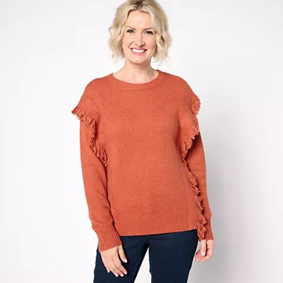 Belle Boho by Kim Gravel Fringe Benefits Sweater XL Rust - Picture 1 of 4